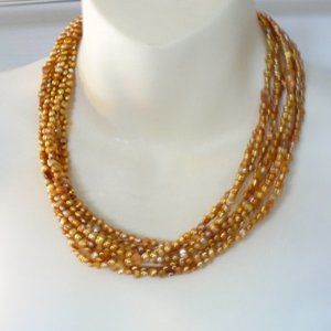 Silpada Eight Strand Copper /Gold/Orange Freshwater Pearl Necklace Retired